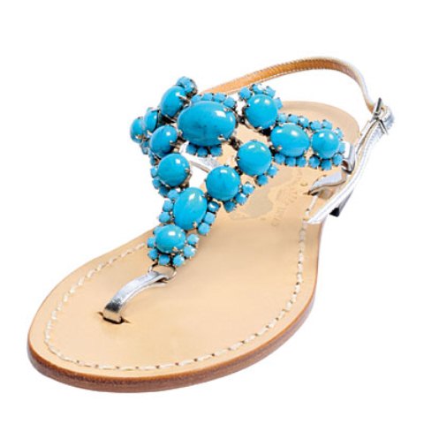 mavi boncuklu düz sandalet modeli