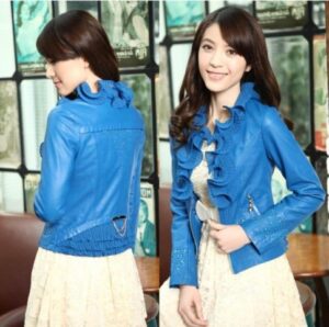 mavi deri ceket modeli