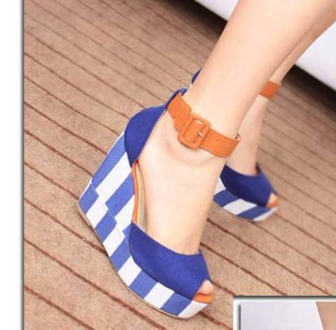 mavi dolgu topuk sandalet modeli