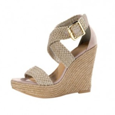 örgü desenli dolgu topuk sandalet