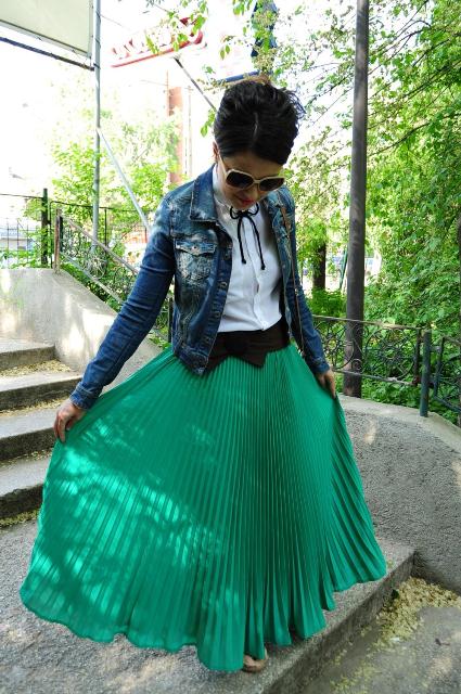 yeşil uzun etek modeli