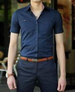 lacivert kısa kol spor erkek gömlek