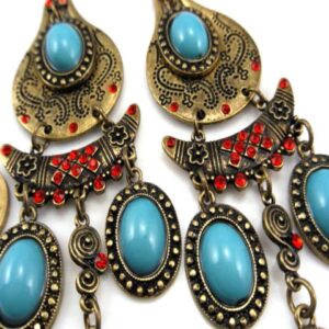 mavi boncuklu bohem tarzı küpeler