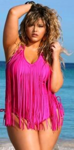 pembe püsküllü büyük beden mayo modeli