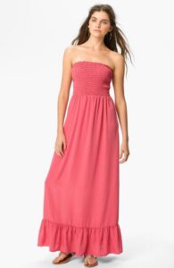 pembe straplez uzun elbise modeli