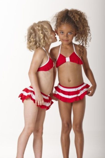 kırmızı kız çocuk etekli bikini modeli