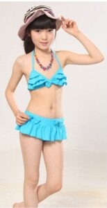 mavi kız çocuk etekli bikini modeli