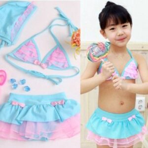 pembe mavi kız çocuk etekli bikini modeli