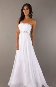 dore kemerli beyaz abiye elbise