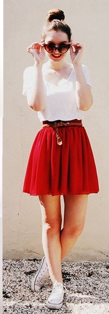 kırmızı şifon etek modeli