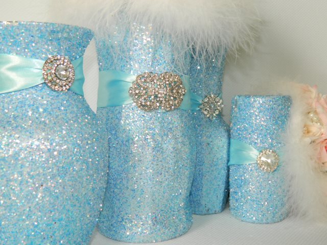 mavi düğün masası aksesuarları