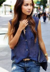 mavi puantiyeli şifon gömlek