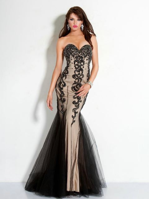 siyah tül abiye elbise