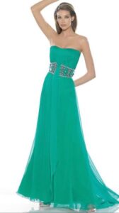 su yeşili uzun abiye elbise