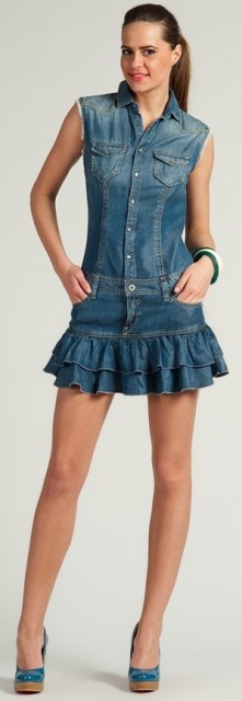 fırfırlı kot elbise