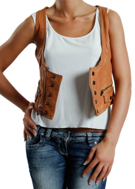 kahverengi deri yelek