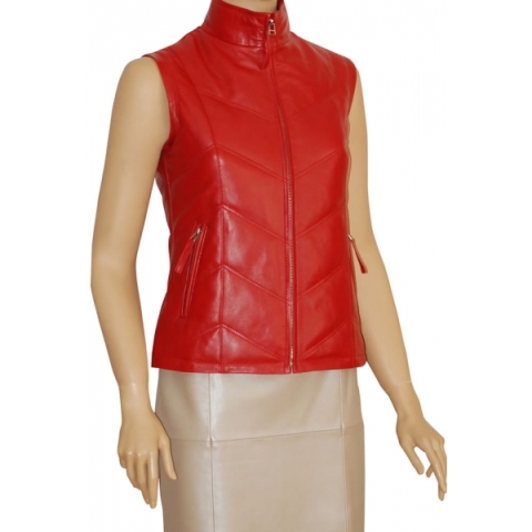 kırmızı deri yelek