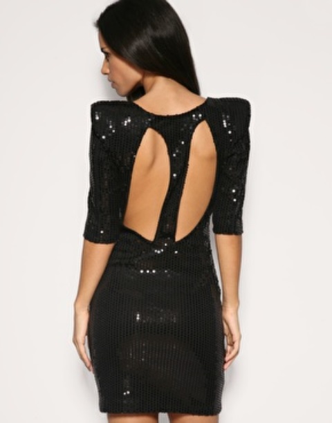 payetli sırt dekolteli abiye elbise