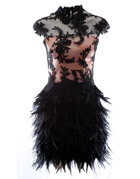 dantelli kuş tüyü abiye elbise