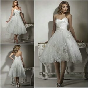 straplez kısa gelinlik modeli