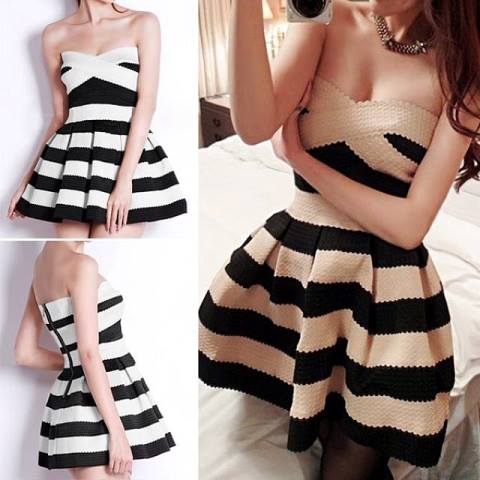 2014 yaz elbise modelleri - çizgili elbise modeli