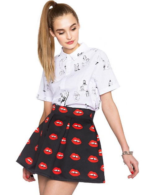 öpücük baskılı kıyafetler - öpücük baskılı etek modeli