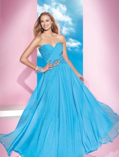 mavi straplez balo abiye elbise modeli