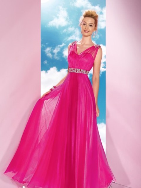 pembe şifon balo elbise modeli