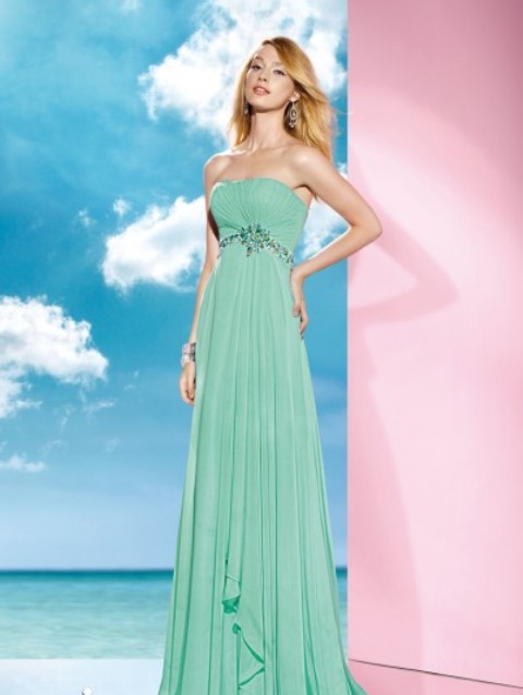 yeşil belinden taşlı gece elbisesi