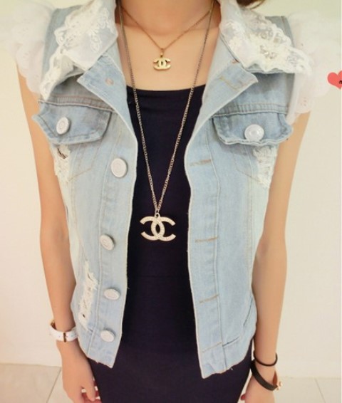 dantel süslemeli kot yelek modeli