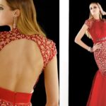 kırmızı sırt dekolteli abiye elbise