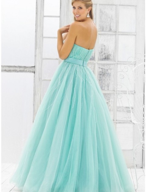 mavi kabarık abiye elbise modeli