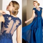 mavi sırt dekolteli abiye elbise