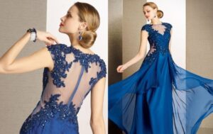 mavi sırt dekolteli abiye elbise