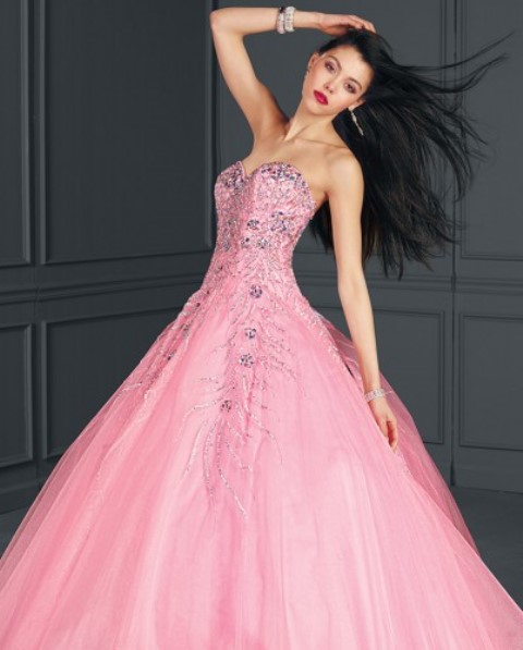 pembe prenses tarzı abiye elbise