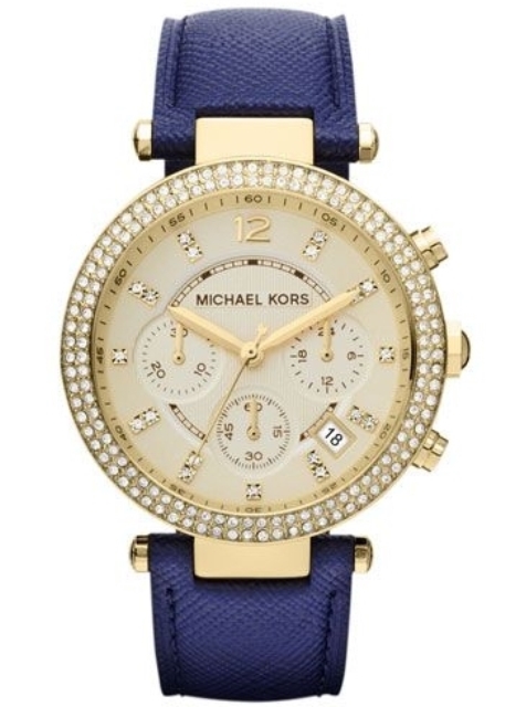 lacivert deri kayışlı Michael Kors Saat Modelleri