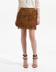 kahverengi püsküllü etek modeli