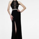 yırtmaçlı siyah uzun abiye elbise