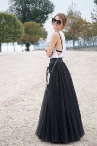 uzun siyah tül etek modeli