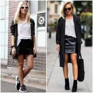 mini etek uzun hırka kombinleri