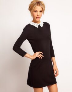 siyah uzun kollu kısa elbise modeli