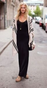 uzun hırka elbise kombinleri