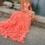 pembe fırfırlı abiye elbise modeli