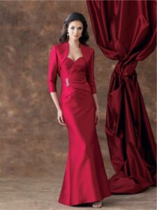 kırmızı bolerolu abiye elbise modeli