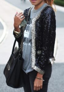 siyah payetli ceket modeli