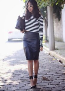 yüksek bel deri etek modeli