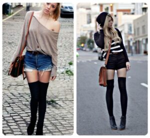 siyah diz üstü çorap modeli