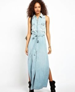 denim uzun elbise modeli