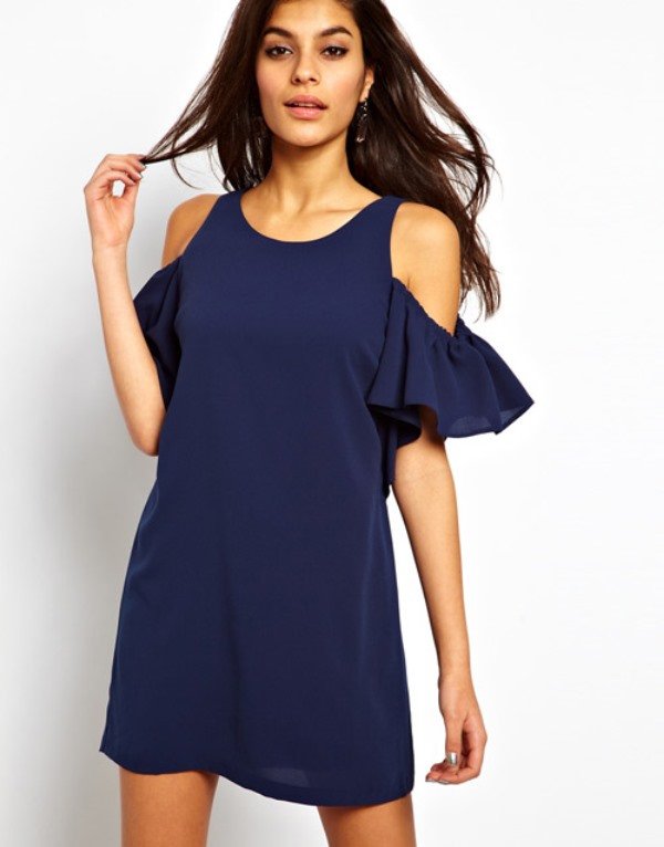 omuz dekolteli günlük elbise modeli