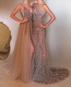 payetli ve tül abiye elbise modeli